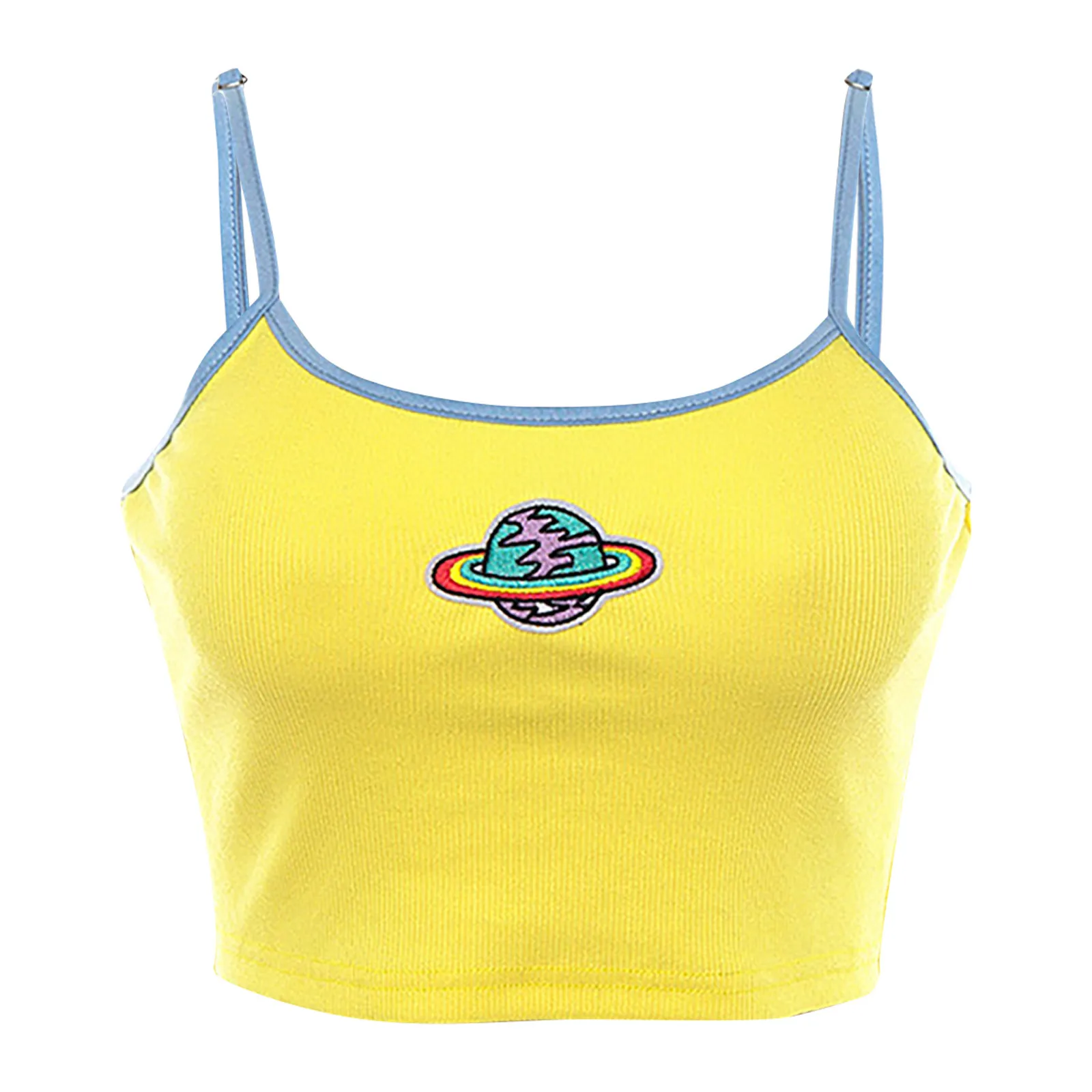 

Fashion Yellow Color Women's Camisoles Tops Print Sexy Suspender Sleeveless Vest Woman Crop Tops Tank Tops For Female 2021#4