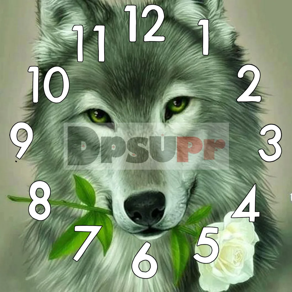 

Dpsprue Full Square/Round 5D Diamond Painting Kit With Clock Cross stitch Diamond Embroidery Mosaic Wolf Gift DC222