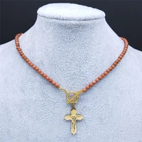 small cross sandstone stainless steel charm necklace for womenmen gold color choker necklaces jewelry cruz colgante xhyb42s04