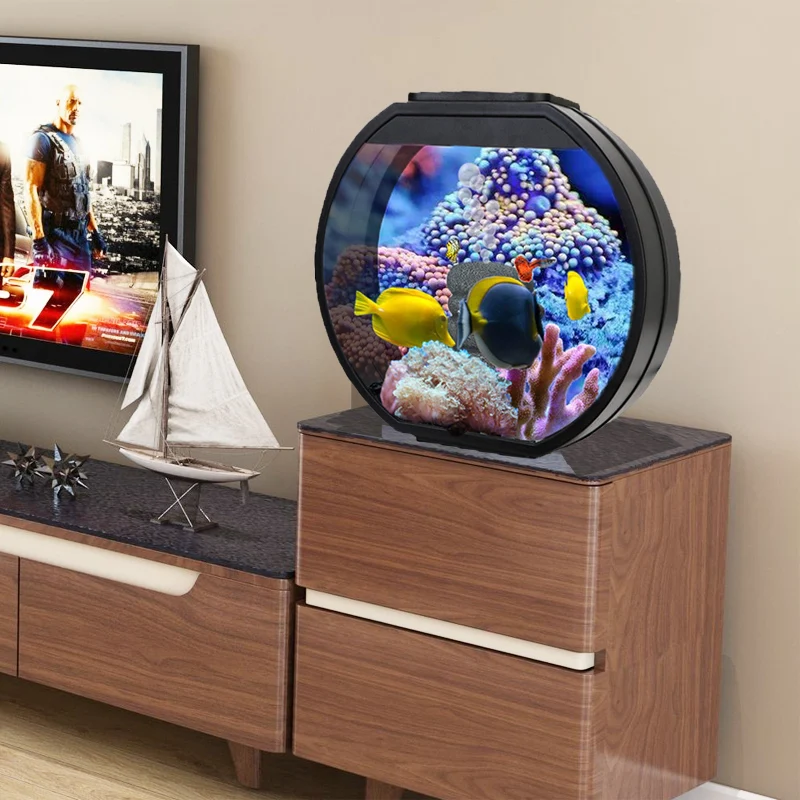 

GY Creative Small Fish Tank Living Room Desktop round Glass Ecological Lazy Landscaping Goldfish Small Free Change Aquarium