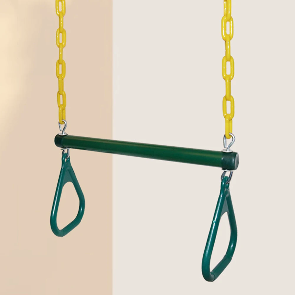 

Child Heavy Duty Steel Trapeze Bar With Rings Plastic Coated Chains Swing Set For Outdoor Playground Kids Children Fitness Ring
