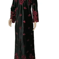 african embroider flowers pattern sequin dress long sleeve muslin clothing for women abaya