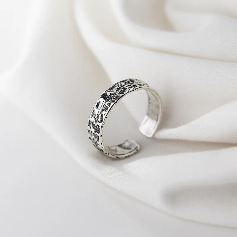

Authentic 100% REAL.925 Sterling Silver Retro Irregular Surface 5mm band Rings adjust GTLJ1640