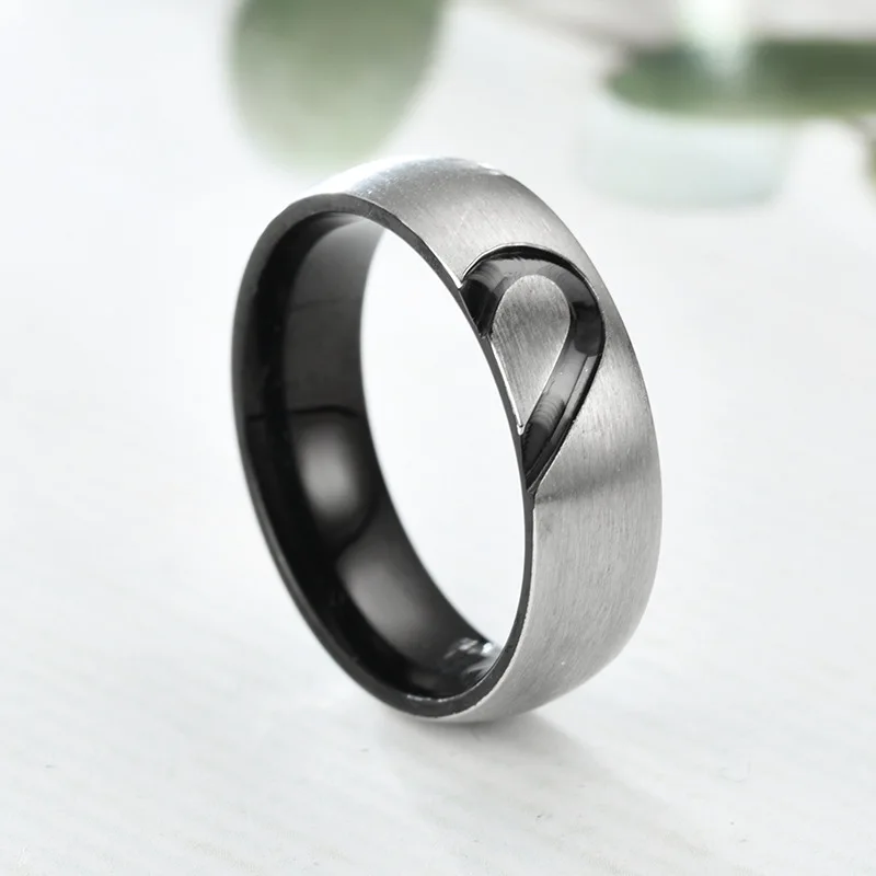 

Half Heart Style Ring For Lovers Stainless Steel Crystal Women Fashion Trendy Wedding Party Finger Decor Elegant Beautiful