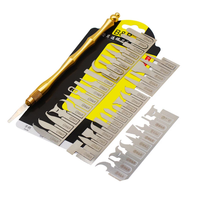 

43 in 1 IC Chip CPU Remover Titanium Alloy Handle with 43pcs Blades for iPhone Motherboard NAND Flash BGA Repair Tool Kit