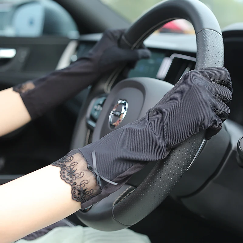 

Женские перчатки с защитой от солнца, Нескользящие перчатки с УФ-кружевом для вождения, весенне-летние уличные перчатки для женщин и девоче...