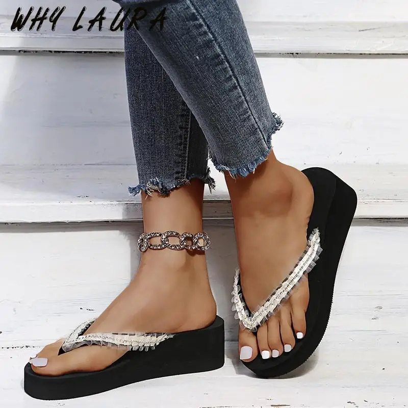 

Flip-flops for women summer high quality beach sandals for women non-slip casual mid-heel flat slippers for women loafer slipper