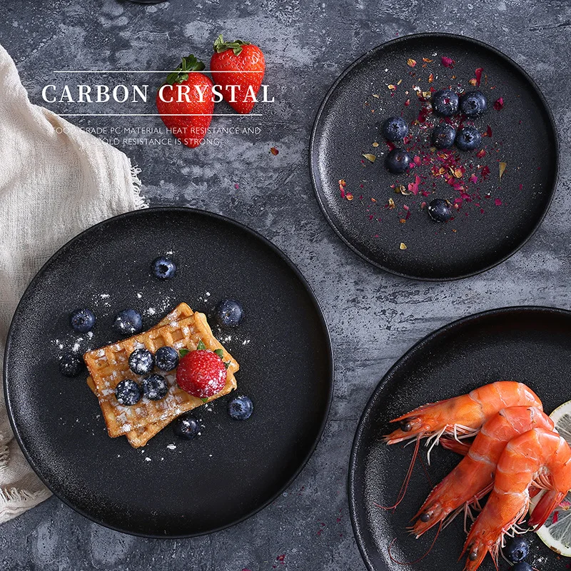 

6 Pieces Dinnerware Set Matte Black 8 /10 inch Ceramic Plate Dinner Porcelain Cake Snack Dessert Plate Drop Shipping