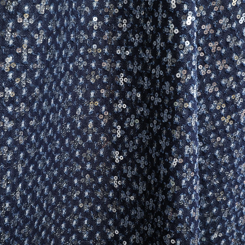 

2021 Spring new sequined denim skirt women embroidered high waist big swing a-line skirt