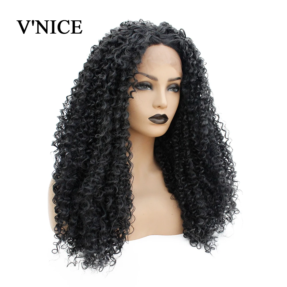 

V'NICE 1B# Color Synthetic Lace Front Wig Middle Part Natural Glueless Heat Resistant Kinky Curly Wigs for Black Women