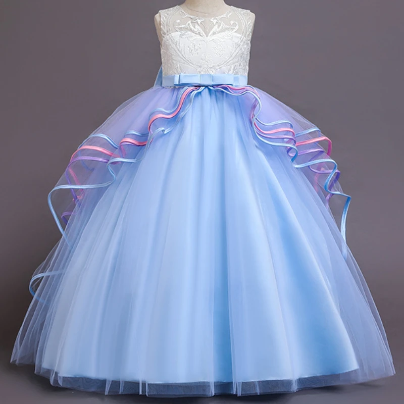 

New Girl Rainbow Unicorn Dress For Kids Embroidery Ball Gown Baby Girl Princess Birthday Dresses Party Costume Children Clothing