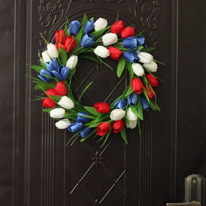 

Artificial Wreath Flower Garland for Door Hanging Home Party Festivals July of 4th Independence Day Decorations