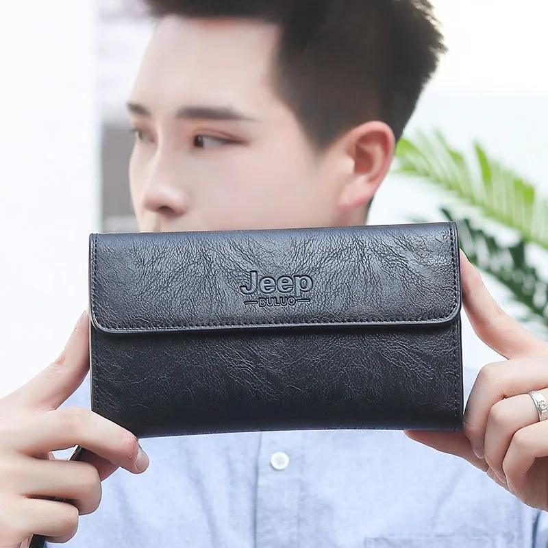 

JEEP BULUO Leather Men Clutch Wallet Brand Purse For Phone Zipper Luxury Wallet Leather Clutch Bag Large Capacity luxury bags