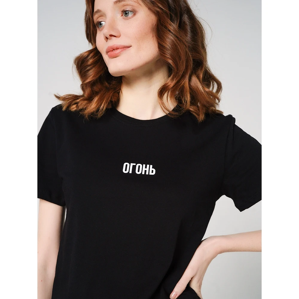 Футболка с кор.рукавом TBOE женская 100% Хлопок цвет черный|Футболки| |