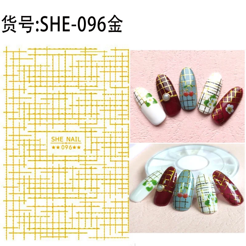 

Newest SHE-096-102-103 Golden lines stars 3d nail art sticker nail decal stamping export japan designs rhinestones decorations