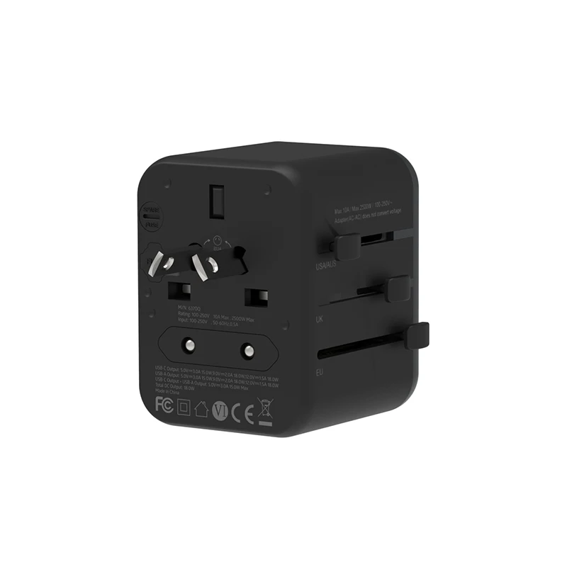 

Travel Adapter International Universal Power Adapter Socket All-in-one with PD QC3.0 Worldwide Wall Charger for UK/EU/AU/Asia