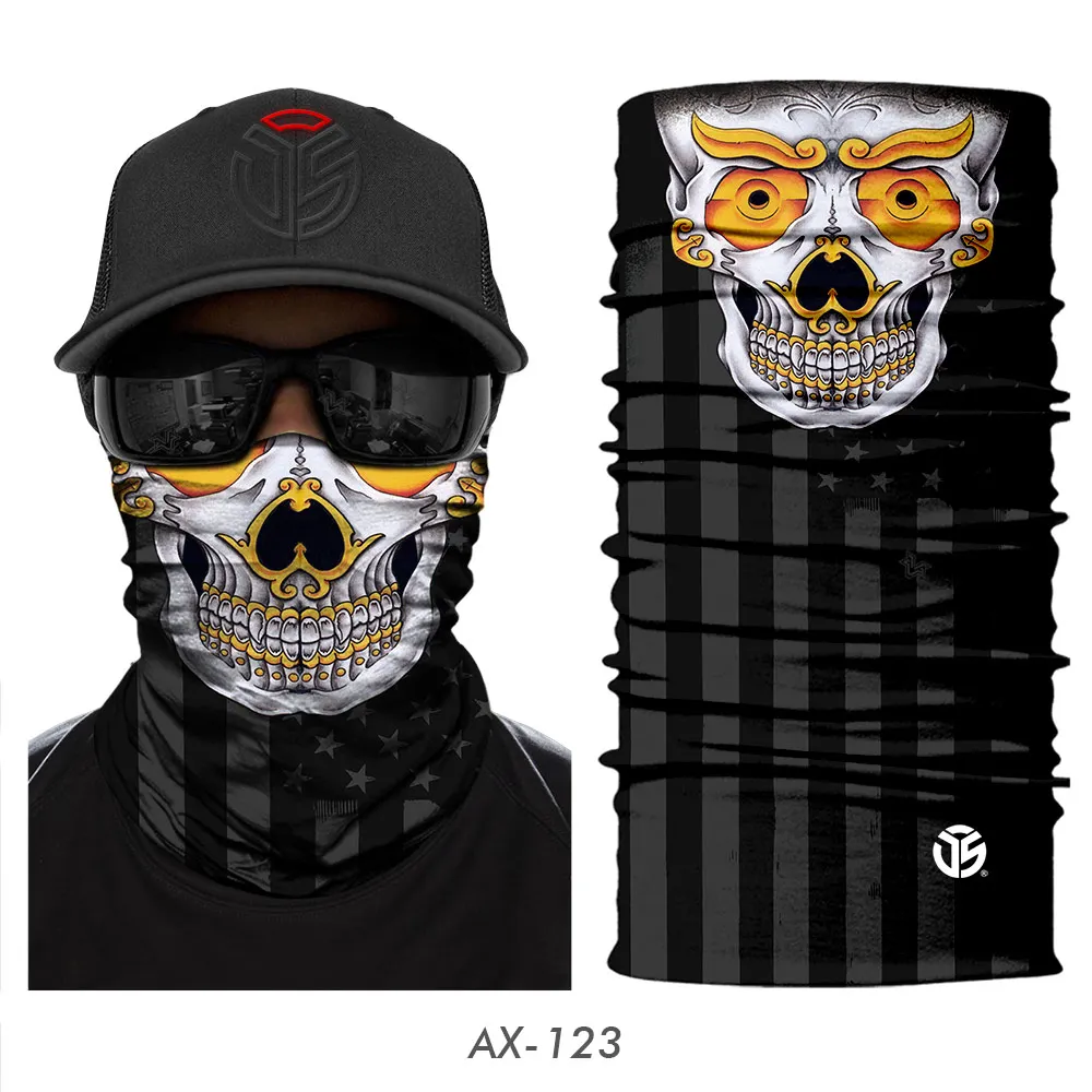 AX-123 3D Skull Ghost Balaclava Neck Gaiter Motorcycle Bandana Head Shield Skeleton Moto Biker Tube Scarf Headband Half Face Mask Men - Цвет: AX-123