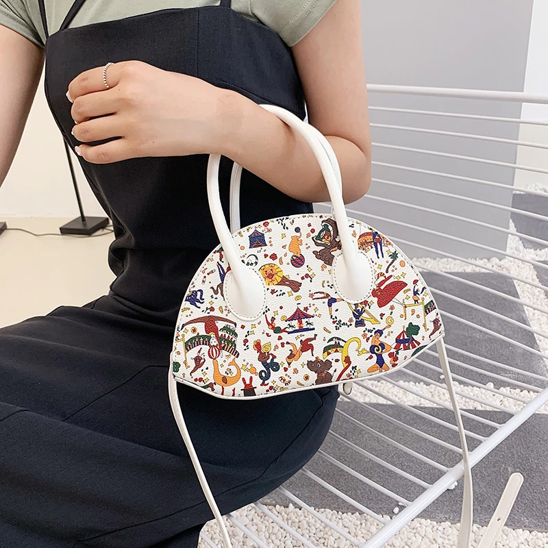 

Small Shoulder Bags For Women Cartoon Handbag Soft Leather Top Handle Tote Girl Cute Crossbody Bag Retro Saddle Bag Shell bolsos