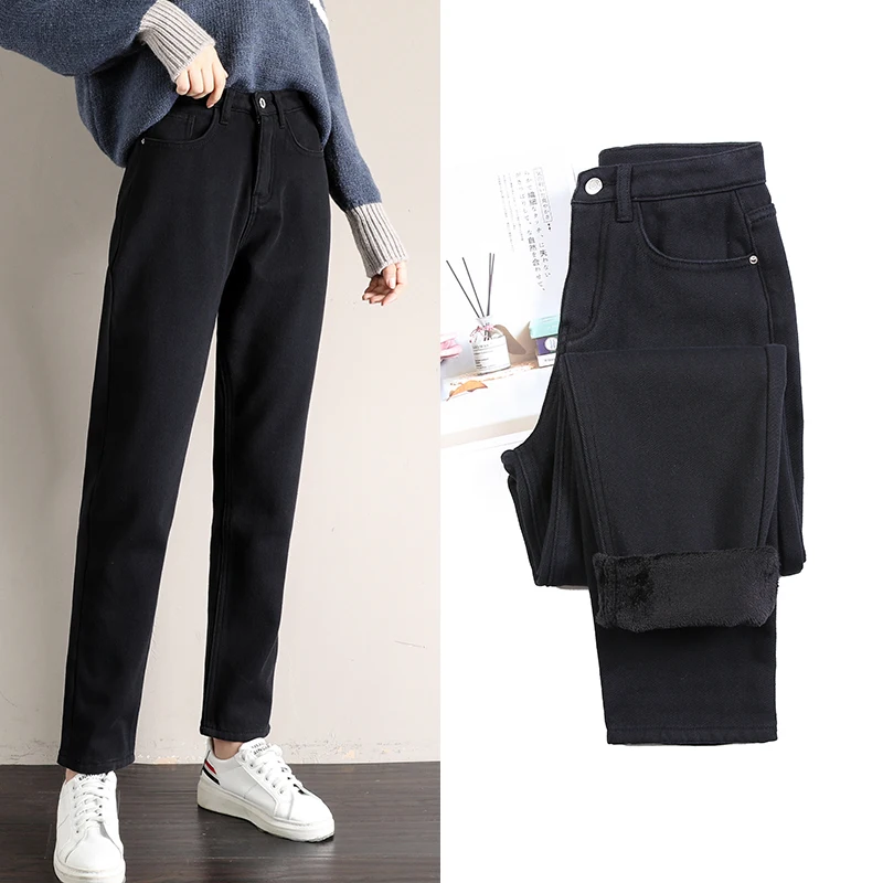 

Ff811 2019 new autumn winter women fashion casual Denim Pants Plus cashmere thickening warm womens clothes