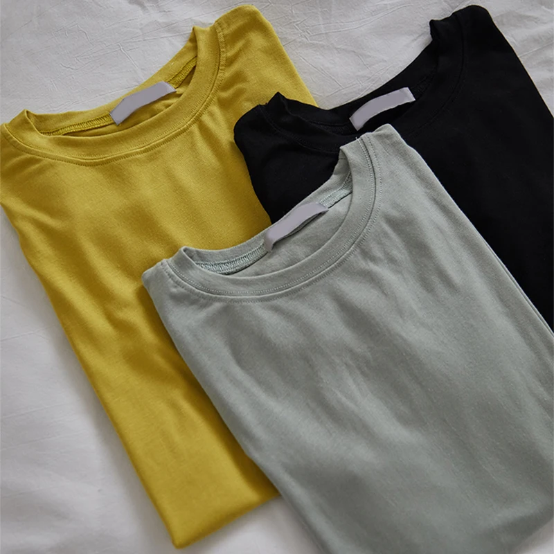 

New Korean Fashion Spring T Shirt Women Casual Slim Solid Long Sleeve Tops Female O Neck Thin Cotton Basic Simple Tees T-Shirt