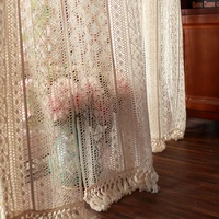 american retro crochet hollow curtain ready made curtain for living room bedroom balcony transtant tulle curtain ag5554