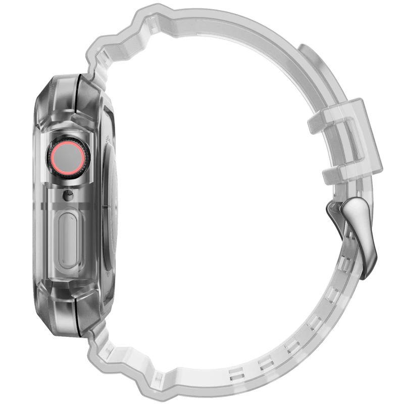 Ремешок + чехол для Apple Watch Series 7 6 SE 5 4 резиновый прозрачный браслет из ТПУ iWatch 41 мм 45