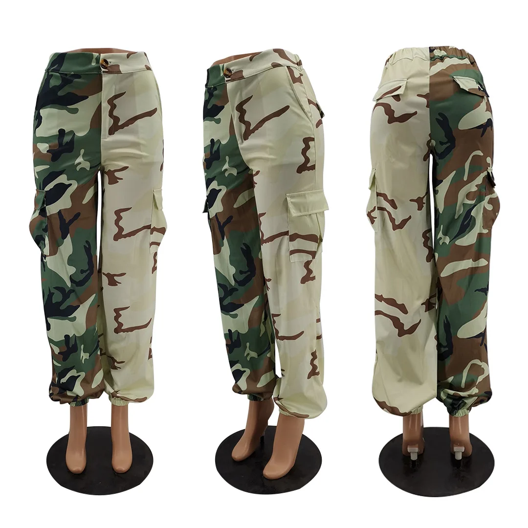 

Women Camouflage Print Cargo Trousers Fashion Patchwork Pockets Casual Pants Bunch Of Foot Pencil Pants 2021 New Arrivals