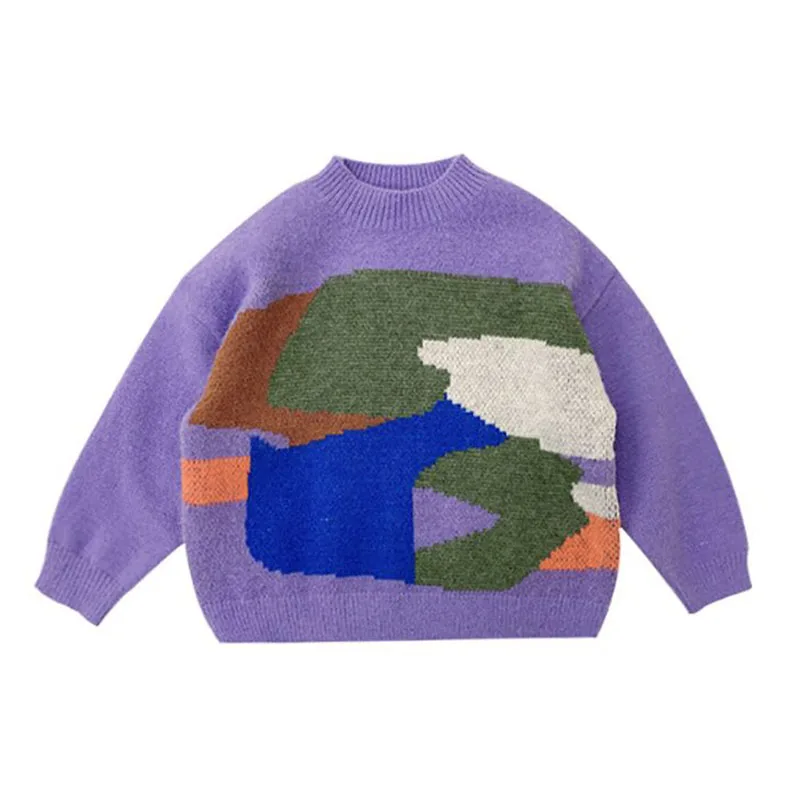 

Детский свитер на осень и зиму, Модный Цветной пуловер с круглым вырезом в стиле пэчворк, утепленные вязаные свитера для мальчиков и девочек...