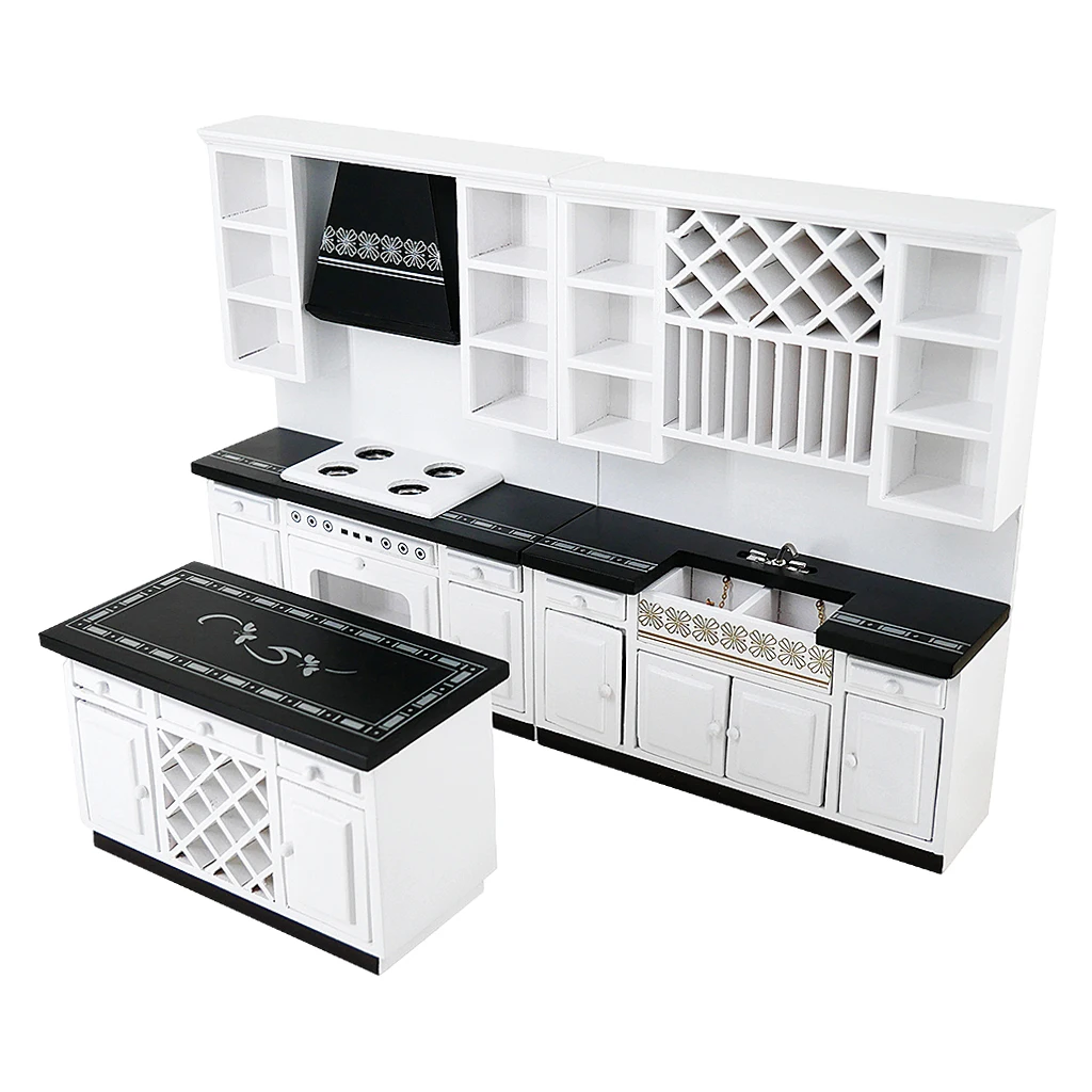 112 scale dollhouse miniature kitchen cabinets set mini furniture stove counter cabinets for kitchen decor free global shipping