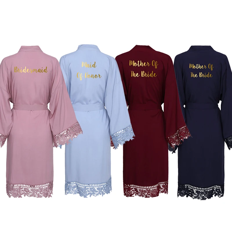 YUXINBRIDAL, новинка, темно-синее однотонное хлопковое кимоно, халаты с кружевной отделкой, женский свадебный халат для невесты, халат, одежда для сна, белое платье для подружки невесты
