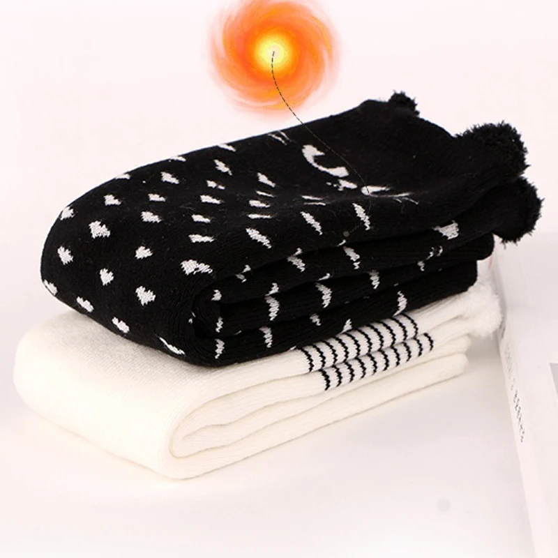 Зимние толстые Хлопковые женские носки с белым лисьим черным котом