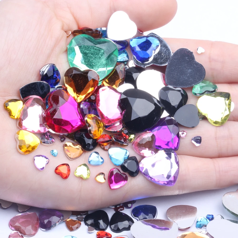 

Heart Shape Acrylic Rhinestones Flat Back Flat Facets Many Sizes Many Colors For Nails Art Glue On Beads DIY Nail Art Decoration