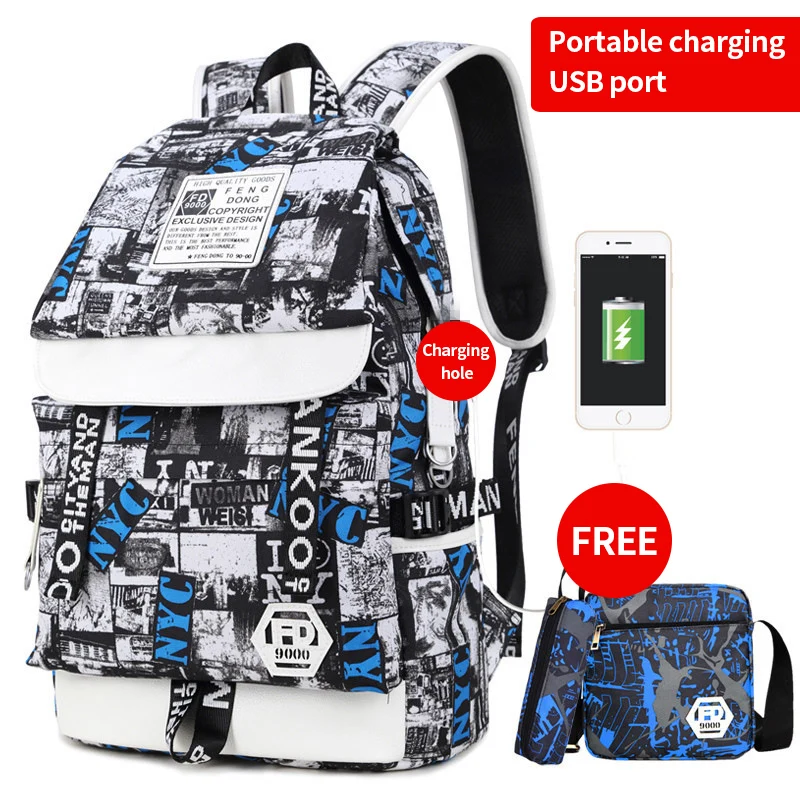 

2020 new Waterproof oxford fabric children school bags kids backpack for teenagers Blue set 3-piece schoolbag book bag boy