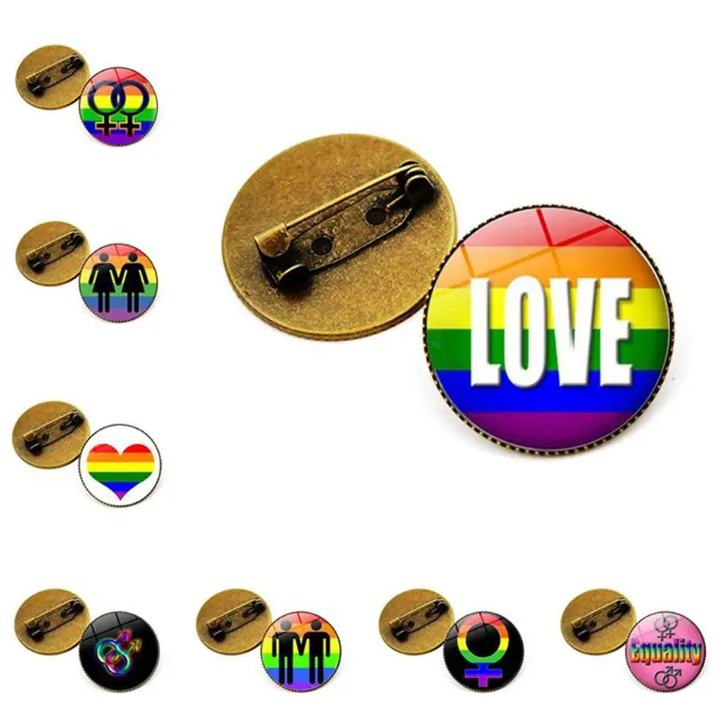 Новый Гейская лесбийская Радуга значок символа время брошь с камнем Винтаж