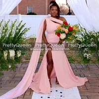 pink mermaid prom dresses with streamer one shoulder long sexy high split african girls women dress party formal gown