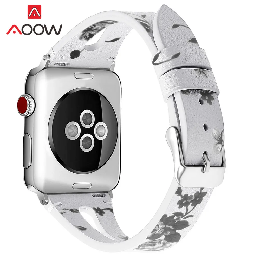 Ремешок из натуральной кожи с принтом для Apple Watch 40 мм 44 мм для iwatch 38 мм 42 мм ремешок серии 4 3 2 1 браслет аксессуары