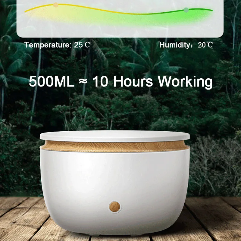 

Wood Grain Home Essential Oil Aroma Diffuser 500ML Cool Mist Air Humidifier BPA-Free for Bedroom Office Auto Shut-off Function