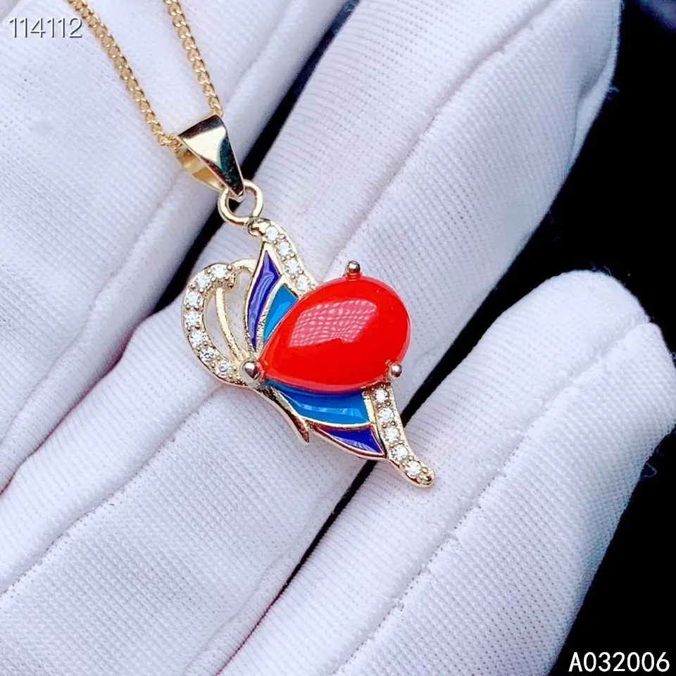 KJJEAXCMY fine jewelry 925 Silver inlaid Natural red coral Gemstone luxury necklace ladies pendant support check