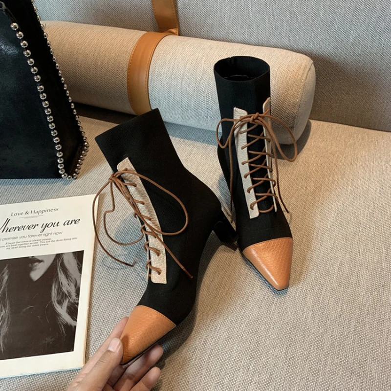 MLJUESE/женские ботильоны из коровьей кожи с острым носком на шнуровке зимние