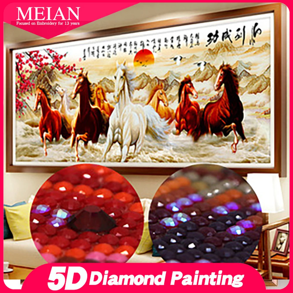 

Meian 5D Diy Special Shape Diamond Painting Kit Animal Horse Mosaic Embroidery Full Square Round Drill Decorations For Home 2022