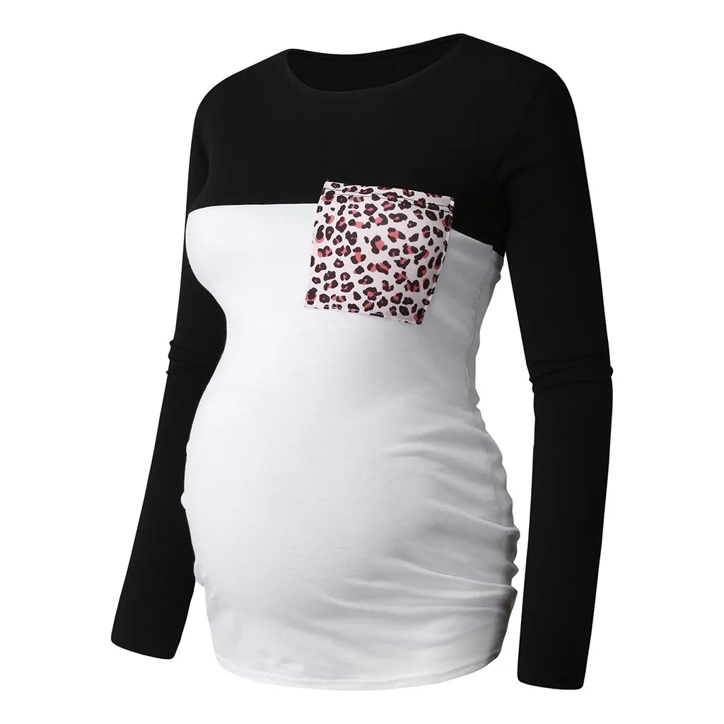 

Одежда для беременных женщин с длинным рукавом Лоскутная цветная футболка Топы для беременных Карманный Топ для кормления грудью рубашка