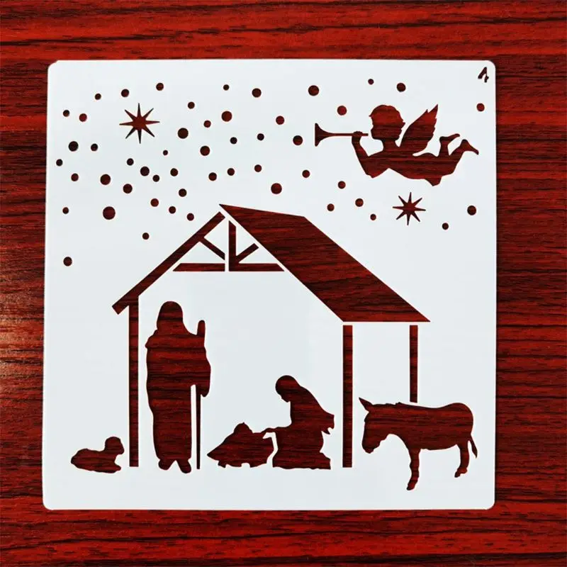 

W3JB 12 Pieces Christmas Stencils Template Reusable Plastic Craft for Art Drawing Painting Spraying Window Glass Door Car Body