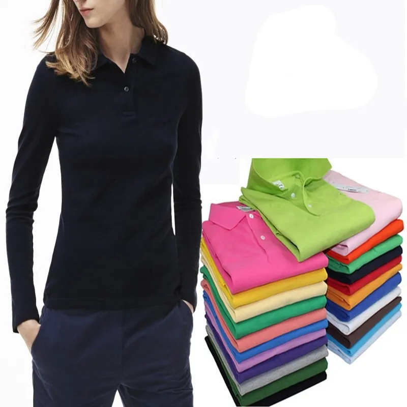 

Рубашка-поло женская с длинным рукавом, 100% хлопок, весна-осень