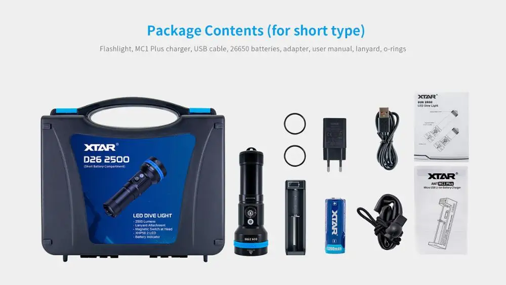 Фонарик XTAR D26 для погружения с глубиной 2500 м светодиодный фонарь CREE XHP50.2 люмен
