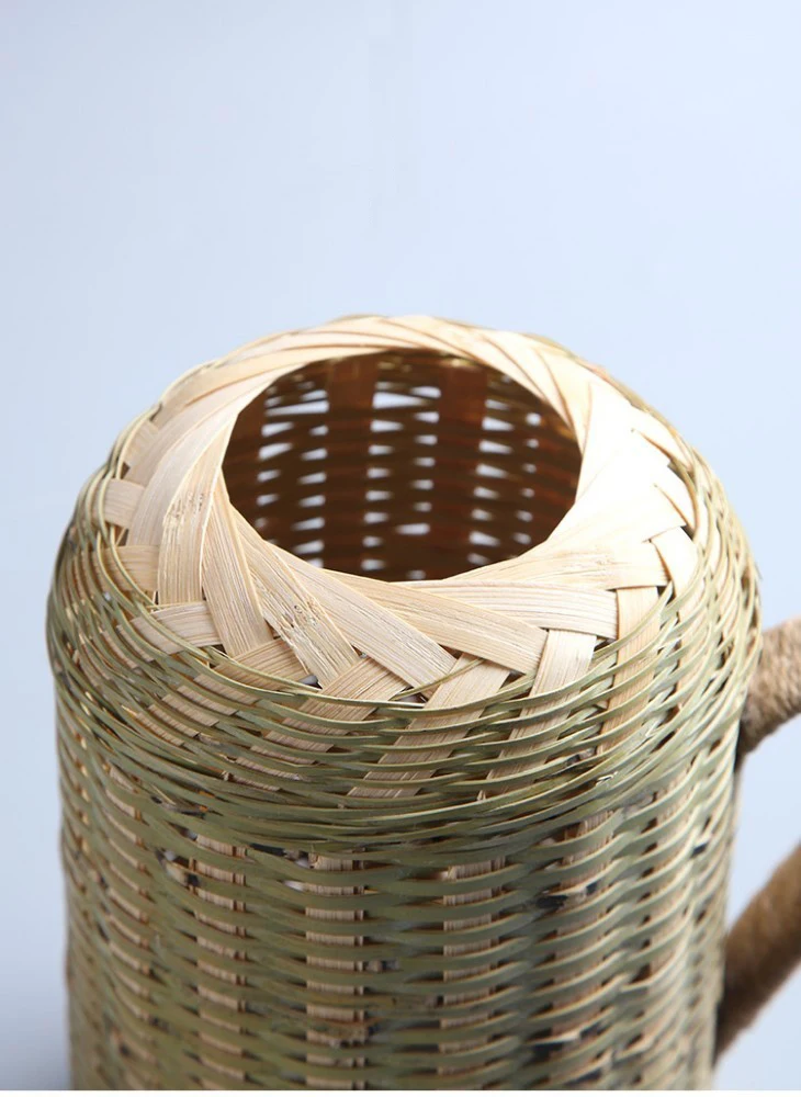 Handmade Bamboo Weaving Thermos Pot Bottle For Water With Cork Lid Cover And Handgrip Vacuum Flask Keep Warm Glass Inner Large