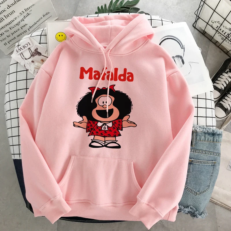 Harajuku Kawaii Mafalda Anime Hoodies Women Cute Comic Cartoon Long Sleeve Korean Clothes Mafalda Graphics Casual Sweetshirts