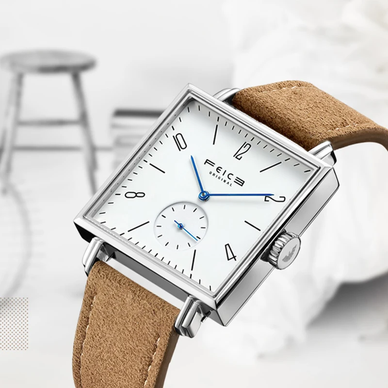 Часы наручные мужские механические с квадратным циферблатом модные простые