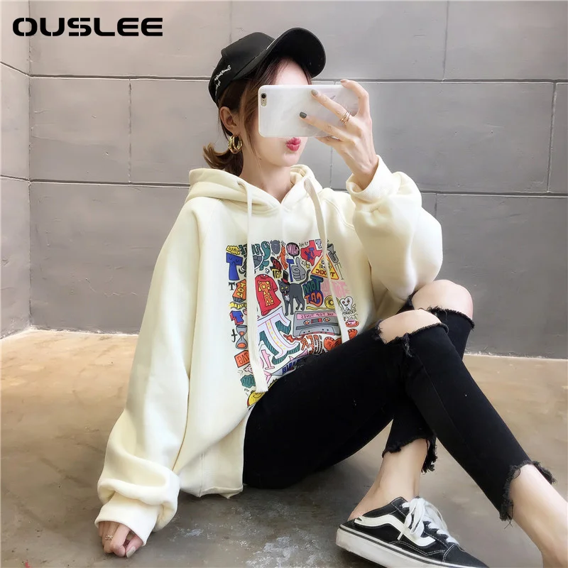 Женская толстовка с капюшоном OUSLEE Повседневная Свободная Толстовка длинным