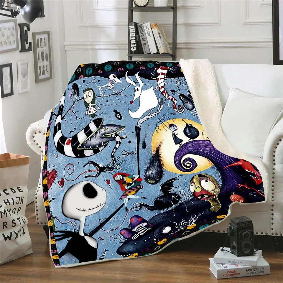 

Nightmare Before Christmas Premium Throw Blanket Print on Demand Decorative Sherpa Blankets for Sofa Customized DIY