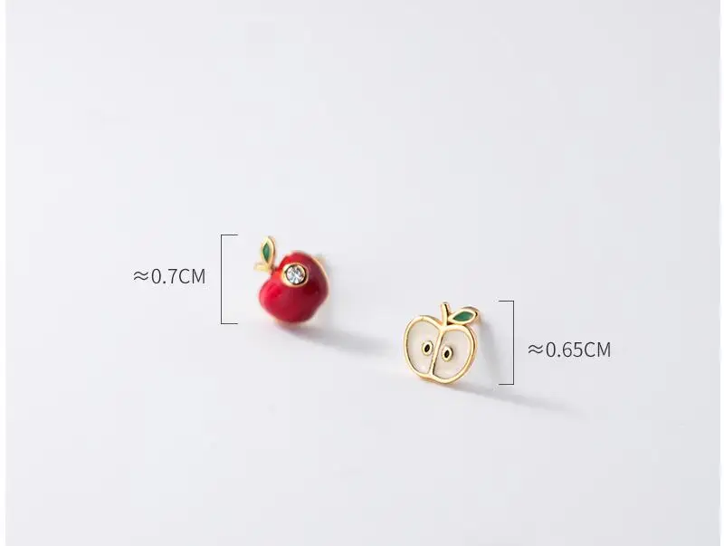 

S925 Sterling Silver Fruit Stud Earrings For Women Sweet Cute Tiny Apple Earrings Personality Asymmetry Ear Jewelry oorbellen